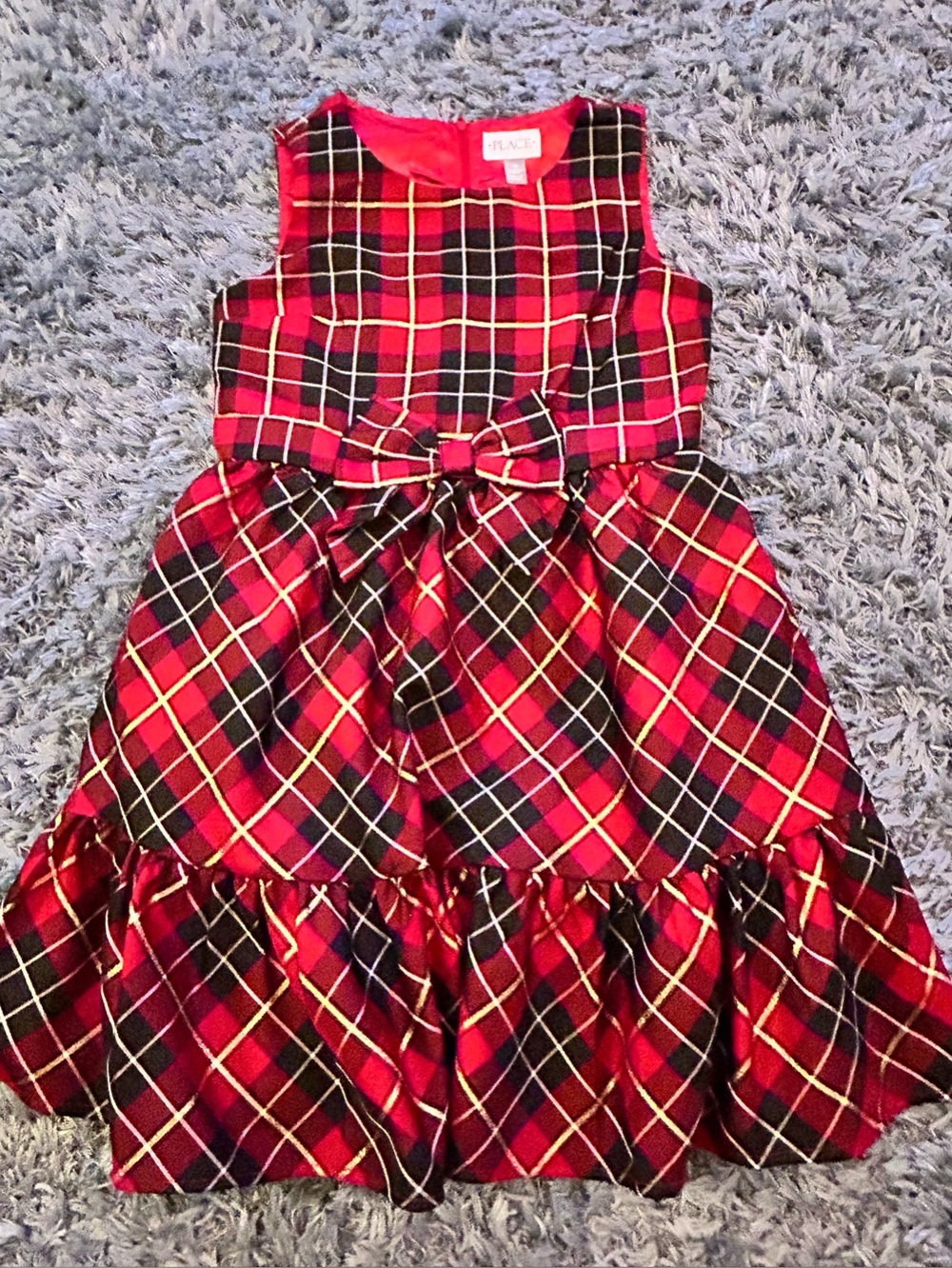 Place Beautiful Sleeveless Red Plaid Holiday / Christmas Bow-Front Girls Dress